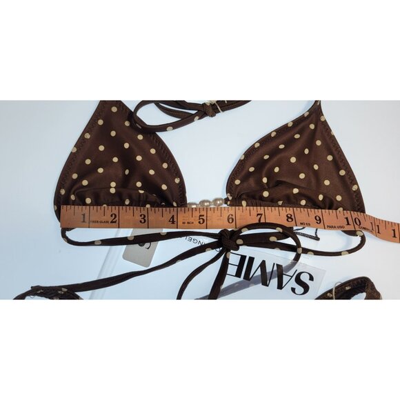 SAME Los Angeles Swim Bikini SeT Beaded Triangle Top and Bottom Polka Dot 90 S - Picture 7 of 8